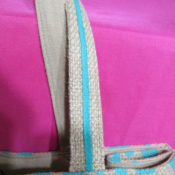 P45-2-NWT America & Beyond Teal Jute Cheetah with Large Variegated Tassel Tote - Picture 8 of 9